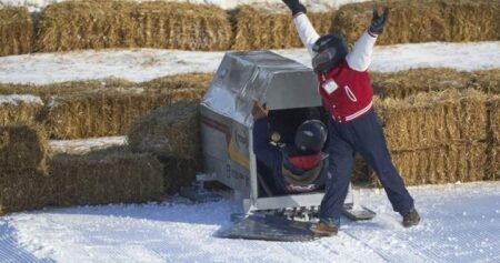 Engineering students brace the cold to race concrete sleds in London, Ont.