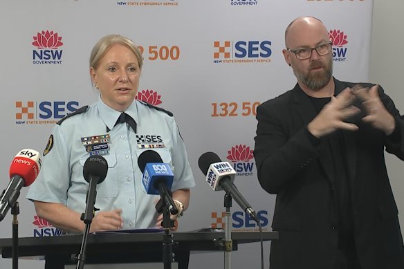 Platz fronting media in July last year while still NSW SES Deputy Commissioner.