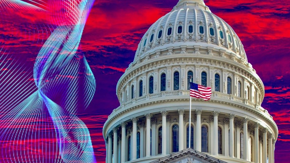 technology illustration with capitol building background