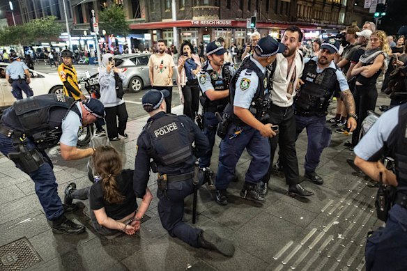 Police stopped protesters marching through the Sydney CBD.