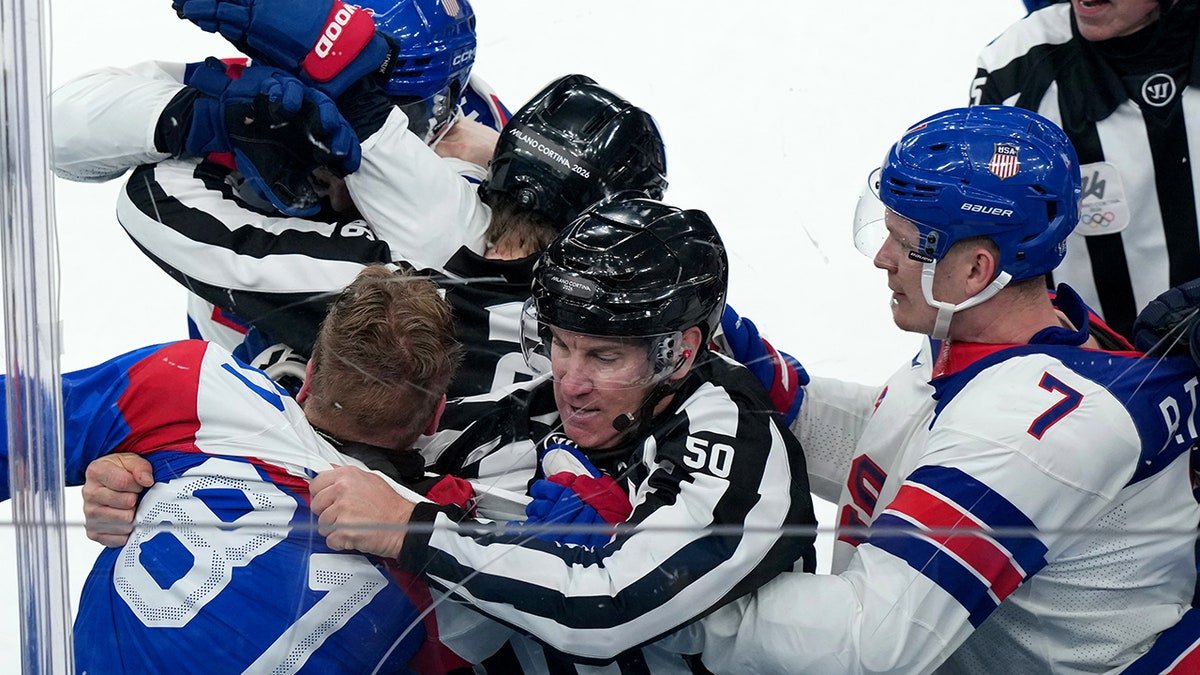 Brady Tkachuk in a scrum