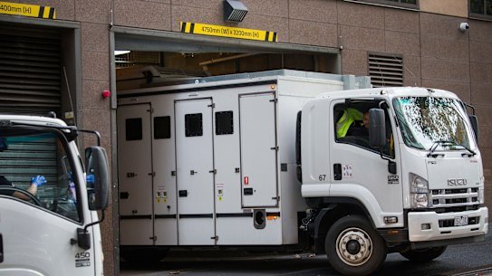 Prison van arriving at court.