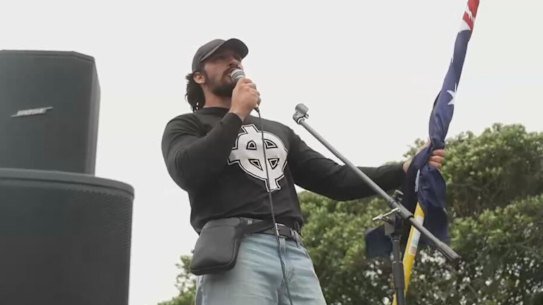 Brandan Koschel was denied bail and remains in custody after being charged over comments he made about Jewish people at a march on Australia Day.