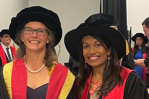 Royal Australasian College of Physicians (RACP) President, Professor Jennifer Martin (left), with RACP president-elect Dr Sharmila Chandran in 2024.