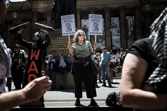 Protesters rally in January against Herzog’s visit to Australia.