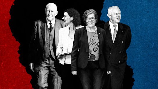 Reclaiming the centre: Malcolm Fraser thought the Liberal Party lost its way; Allegra Spender captured a blue-ribbon seat; Cathy McGowan showed how Independents could win, Malcolm Turnbull says Liberals have been chasing voters to the right. 
