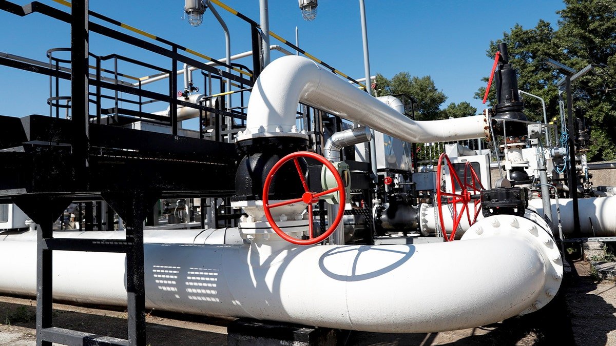 Section of the Druzhba oil pipeline running through an industrial facility in Szazhalombatta, Hungary.
