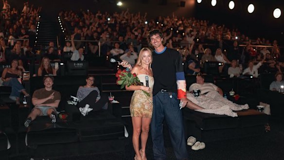 Margot Robbie and Jacob Elordi surprised moviegoers in Brisbane on Valentine’s Day by showing up to several screenings of Wuthering Heights in their home state.