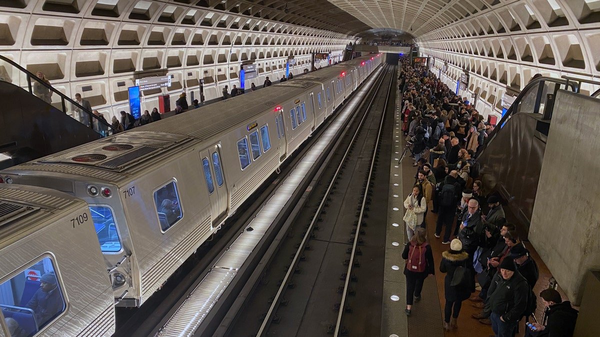 The interior of the Farragut West Metro station in Washington, D.C.