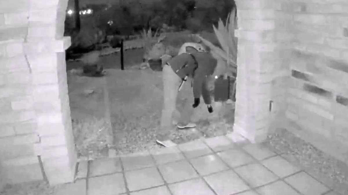 A view from a Guthrie doorbell camera showing suspect