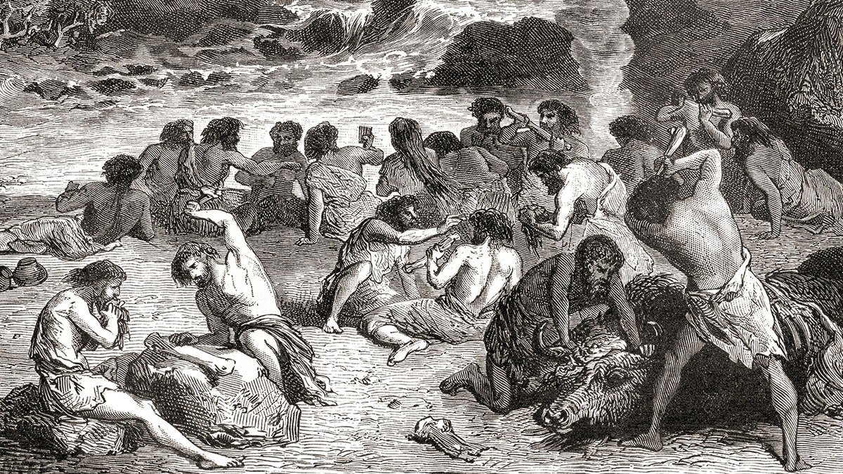 Drawing of ancient neanderthals