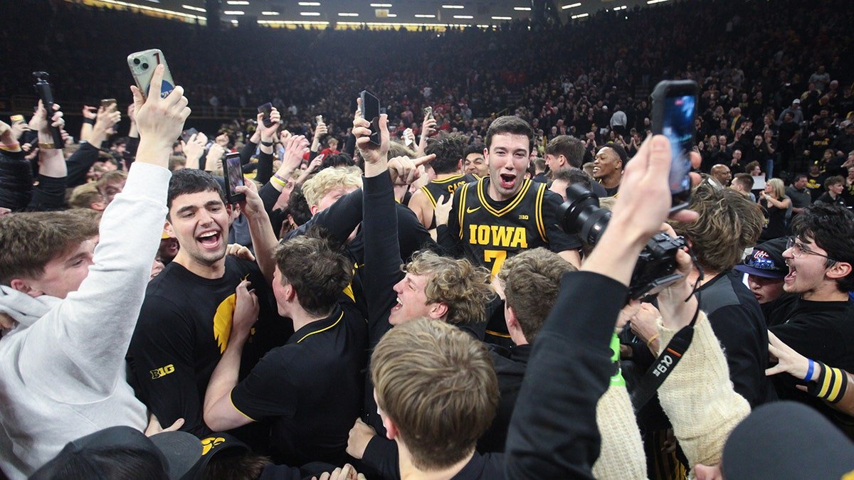Iowa fans celebrating