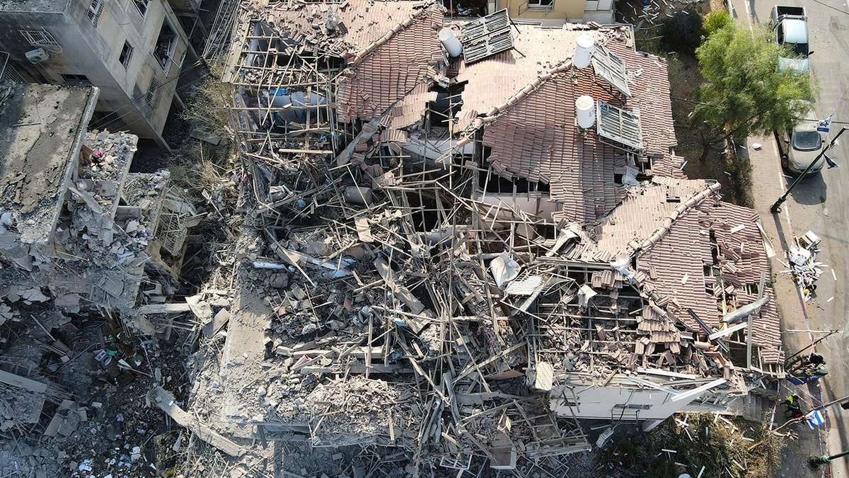 Overhead view of a destroyed building in Israel