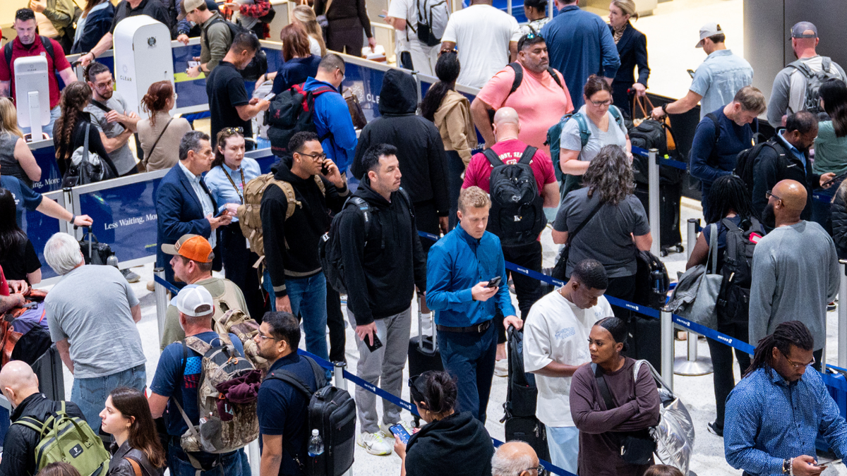 Travelers at Houston airport wait in long lines