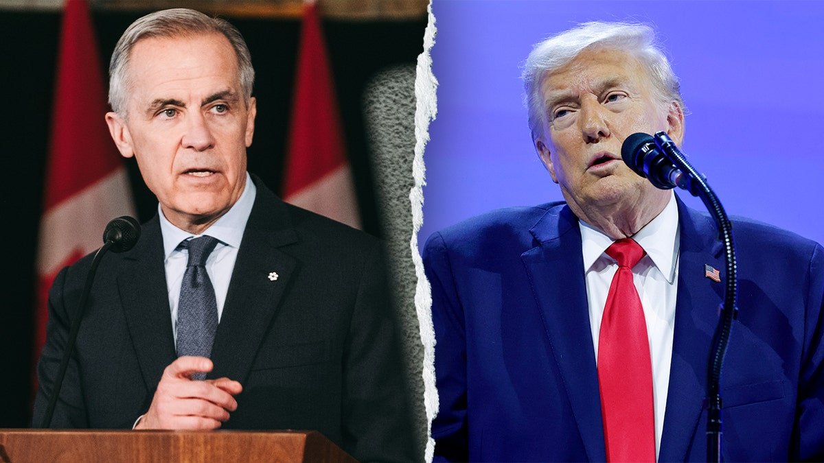 Mark Carney and Donald Trump shown in a split image.