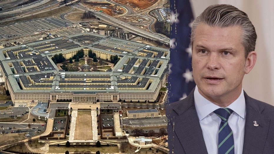 Split image of Pentagon, Hegseth