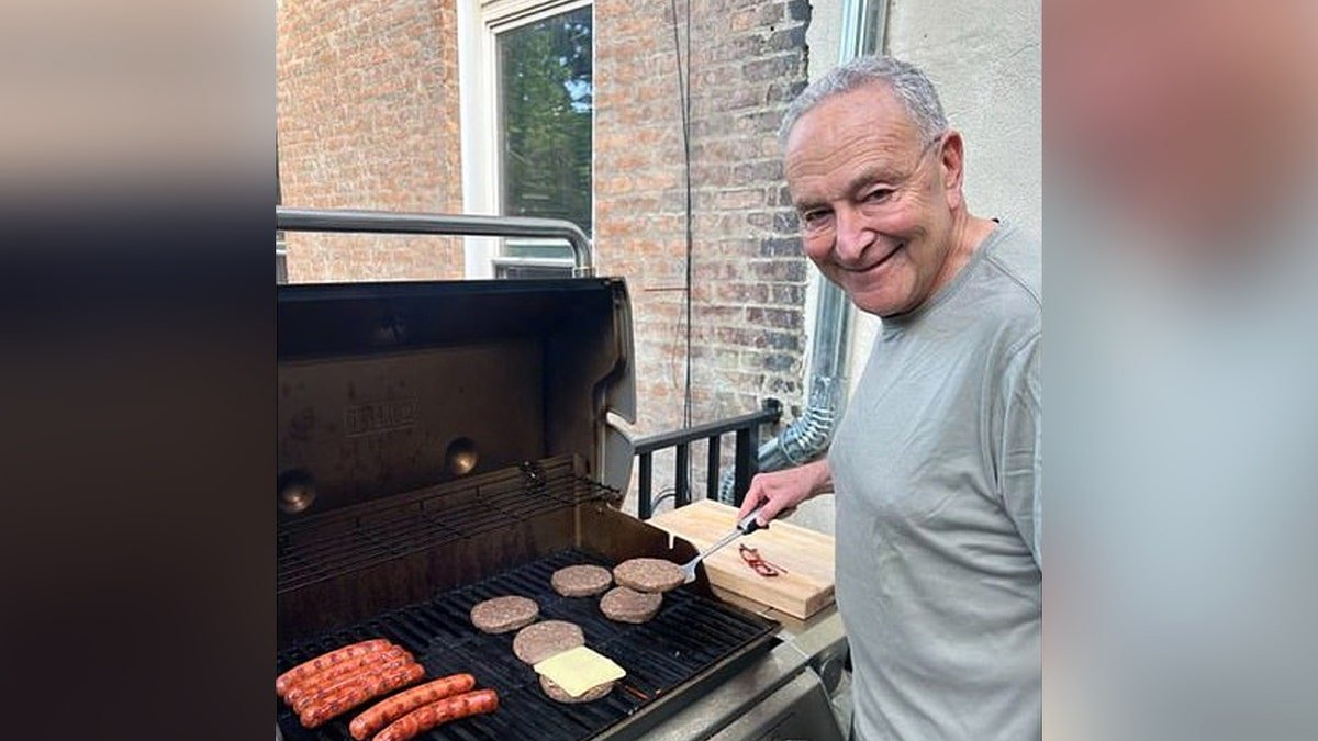 Chuck Schumer over a grill