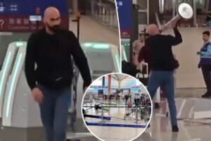 Violent passenger goes on kiosk-smashing rampage at airport in wild video Violent passenger goes on kiosk-smashing rampage at airport in wild video