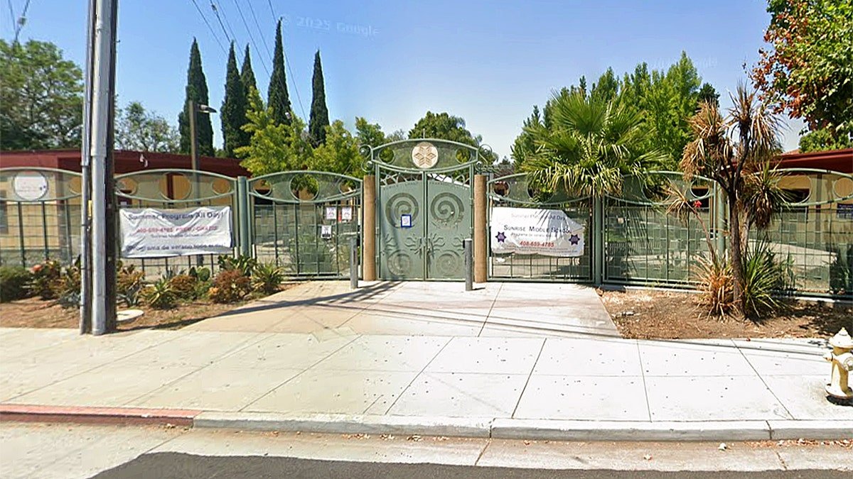 A shot of the exterior of Sunrise Middle School in San Jose, CA