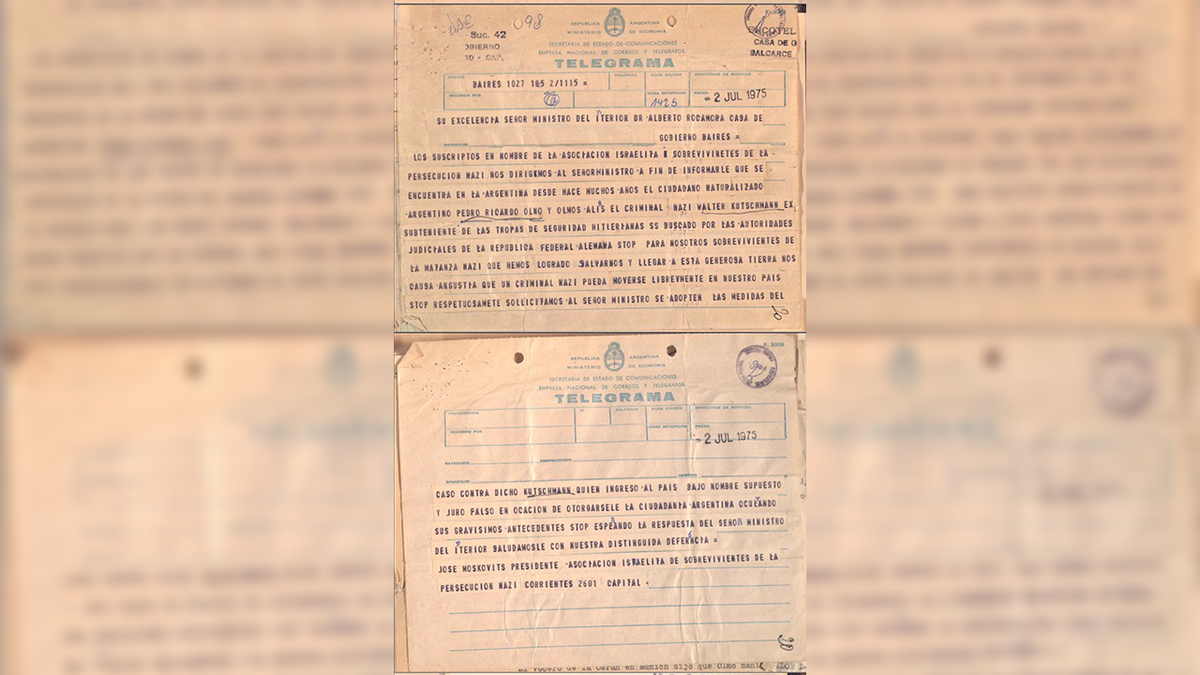 1975 telegram urges Argentina to act on Nazi fugitive