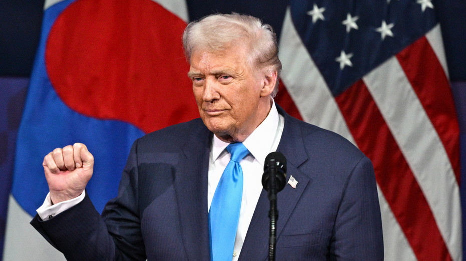 US President Donald Trump gestures as he speaks during the Asia-Pacific Economic Cooperation in Gyeongju on October 29, 2025.