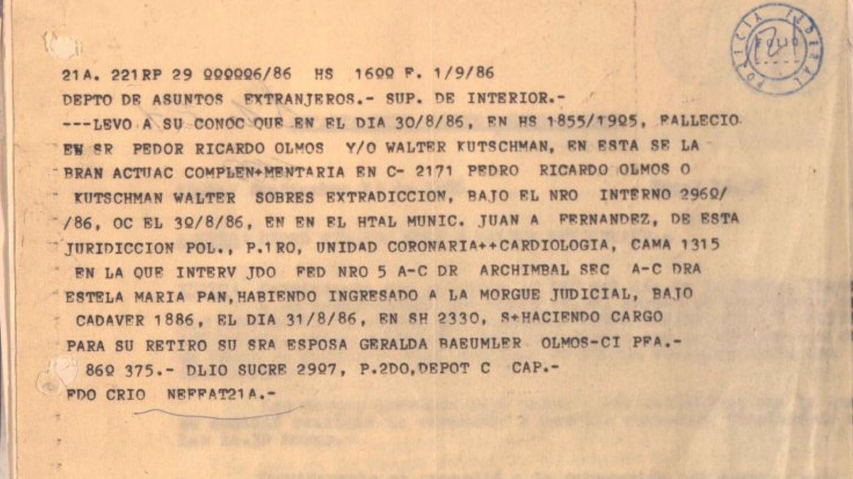 Argentine file documents 1986 death of Nazi fugitive Walter Kutschmann