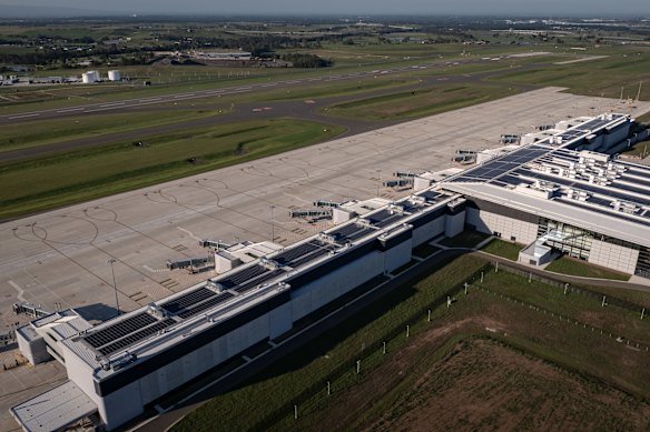 The new airport’s terminal looks out towards the Blue Mountains.