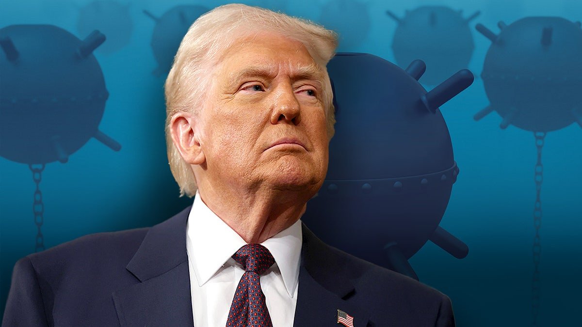 President Donald Trump in front of sea mines.