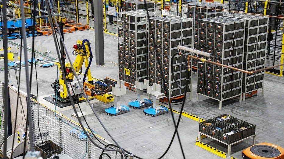 amazon warehouse with robotics