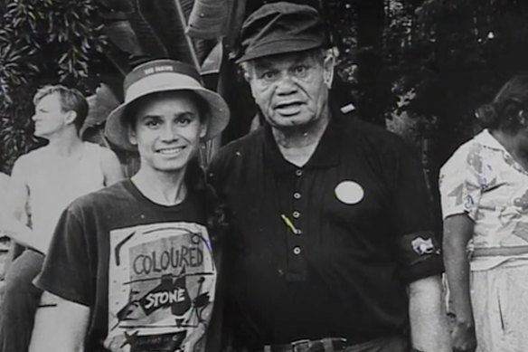 Rhoda and her father, Frank Roberts jnr, on the day of the Long March Indigenous protests, January 26, 1988. 