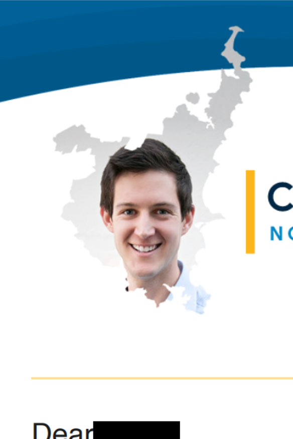 The email sent by the council from which the complainant was able to identify Rory Amon.