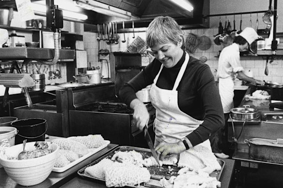 Stephanie Alexander in the kitchen of her Hawthorn restaurant in 1981. 