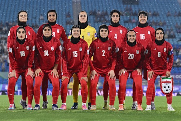 The Iranian women’s soccer team on March 8 before playing the Philippines. Three more players have decided to return home.