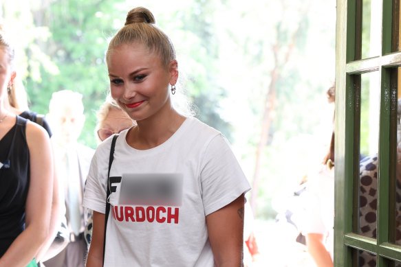 Former Australian of the Year Grace Tame in her controversial T-shirt.