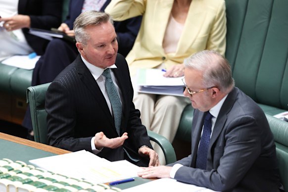 Minister for Climate Change and Energy Chris Bowen and Prime Minister Anthony Albanese on Thursday.