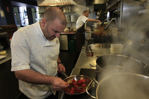 George Calombaris preparing tomato baklava at The Press Club in 2008.