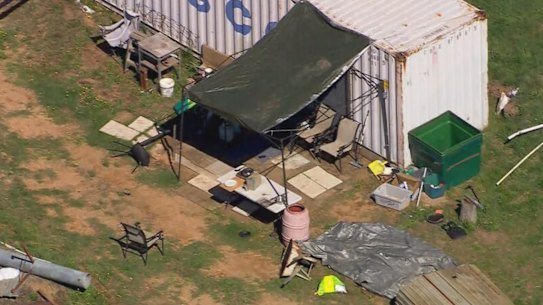 A shipping container at the property on Murray River Road, Thologolong.