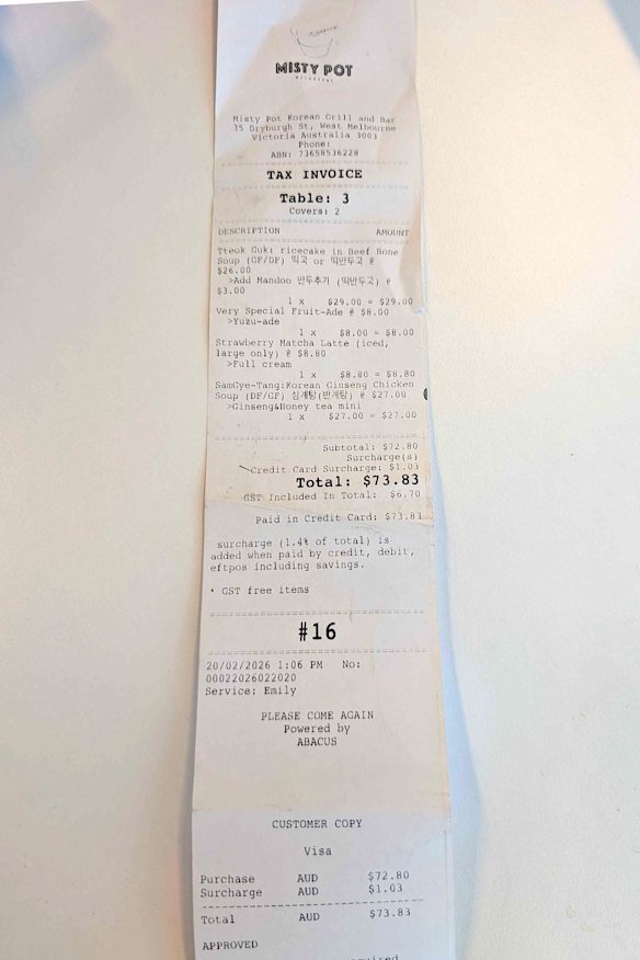 The bill: Soup sets at Misty Pot.