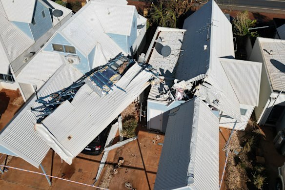 Damage to a building in Exmouth after Tropical Cyclone Narelle hit.