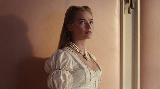 Margot Robbie in a scene from “Wuthering Heights”.