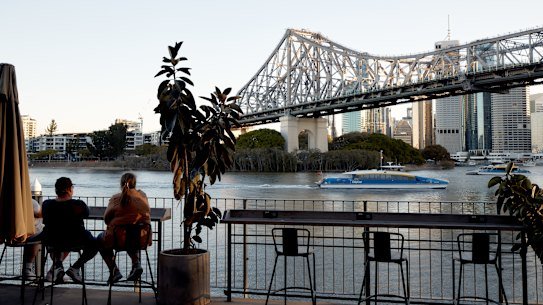 View of the Story Bridge from Howard Smith Wharves in Brisbane.