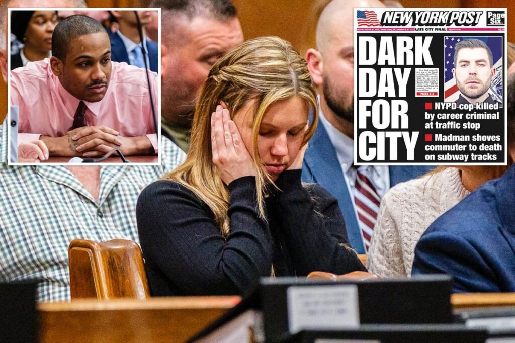 Slain NYPD hero Jonathan Diller’s widow covers her ears in court as husband’s last moments are described