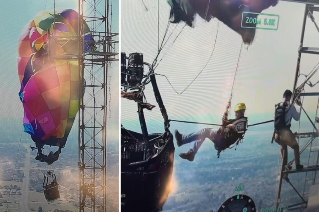 Trapped hot air balloon passengers saved in heart-stopping rescue at nearly 1,000 feet above ground