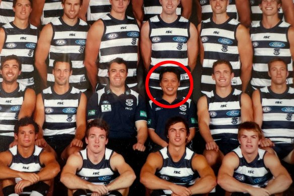 Former genU IT operations manager Sy Giang Nguyen (circled) in a past photo with the Geelong team. There is no suggestion others photographed with Nguyen are involved in his alleged behaviour.