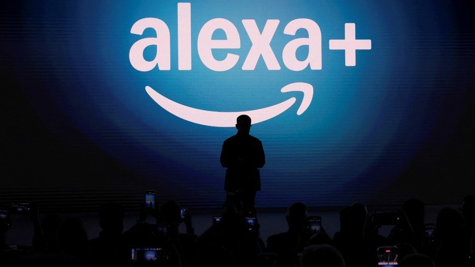 The logo of Amazon's Alexa + is displayed on a screen during an Amazon Devices launch event in New York City on Feb. 26, 2025.