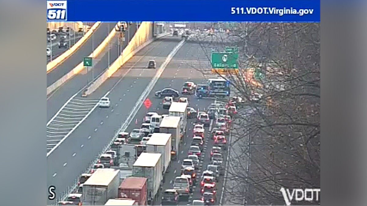 aerial view of highway traffic and lane closure