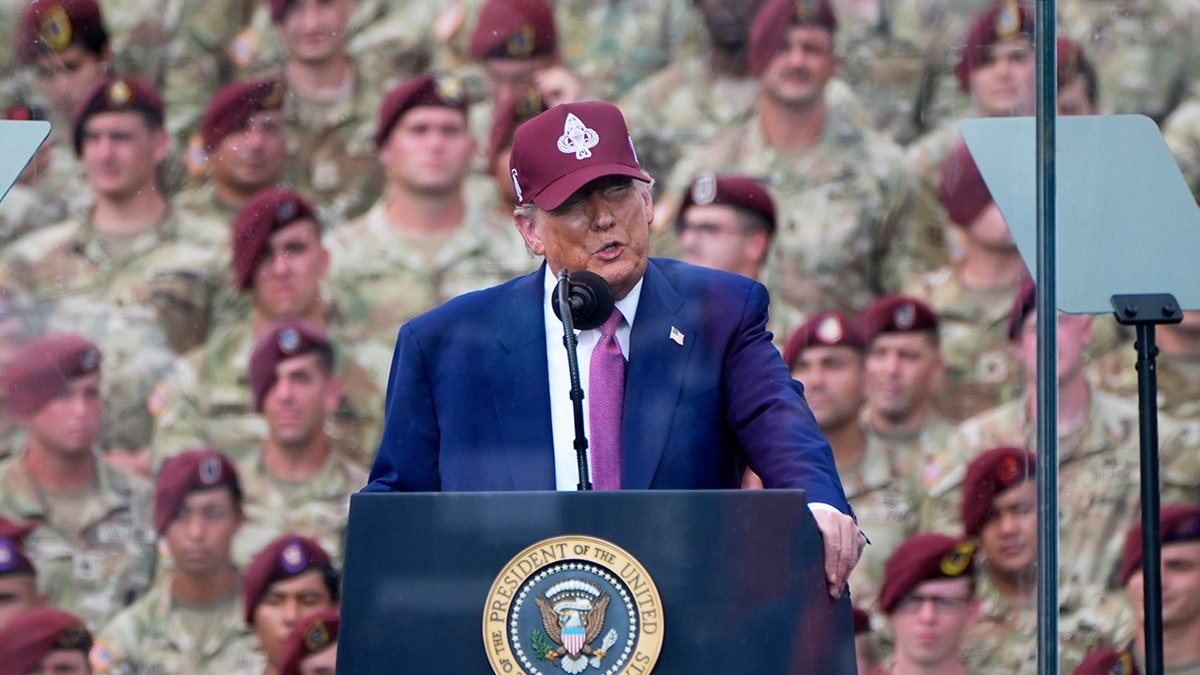 President Donald Trump speaks at Fort Bragg