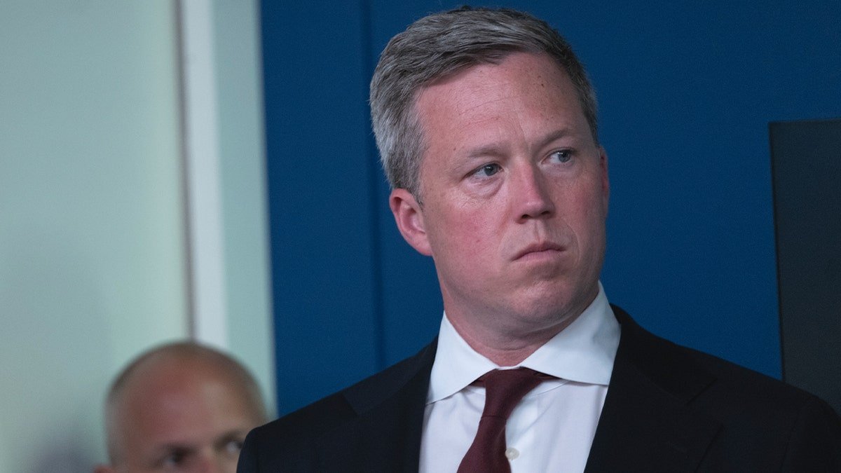 Army Secretary Dan Driscoll, listens to President Donald Trump speak to reporters, in the James Brady Press Briefing Room at the White House