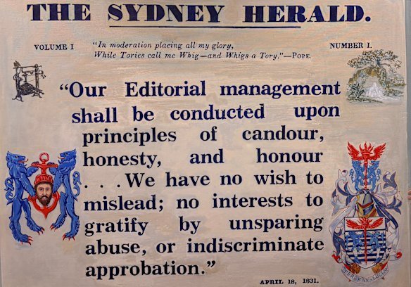 A painting of the Herald’s original pledge to readers hangs in the newsroom.