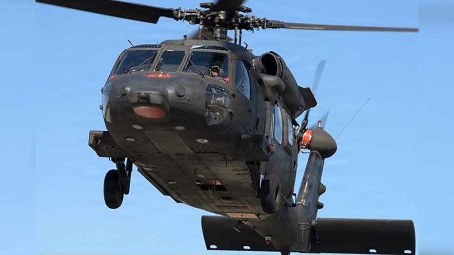 Close-up of Black Hawk helicopter flying during autonomy testing